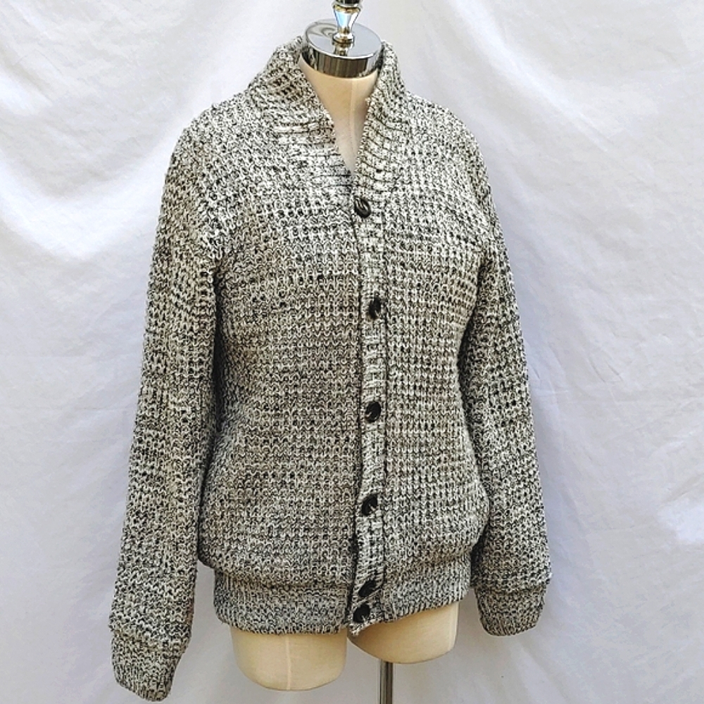 Men's retro Uncle Ralph knit sweater w/ leather elbow patches, quilted lining, M